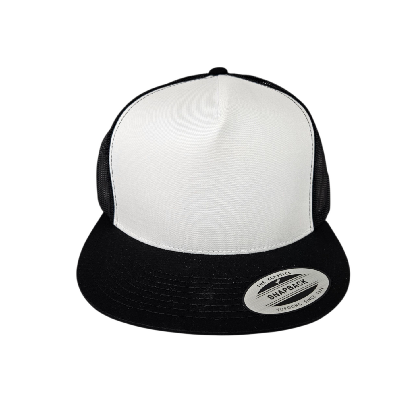 Black with White Front Trucker Mesh Cap or Hat with FLAT Bill or Visor - 0141-01/39