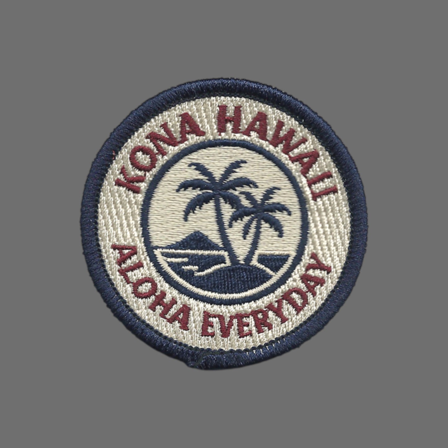Kona Hawaii Palm Trees Souvenir Embroidered Iron On Patch Circle Blue Border - 10619