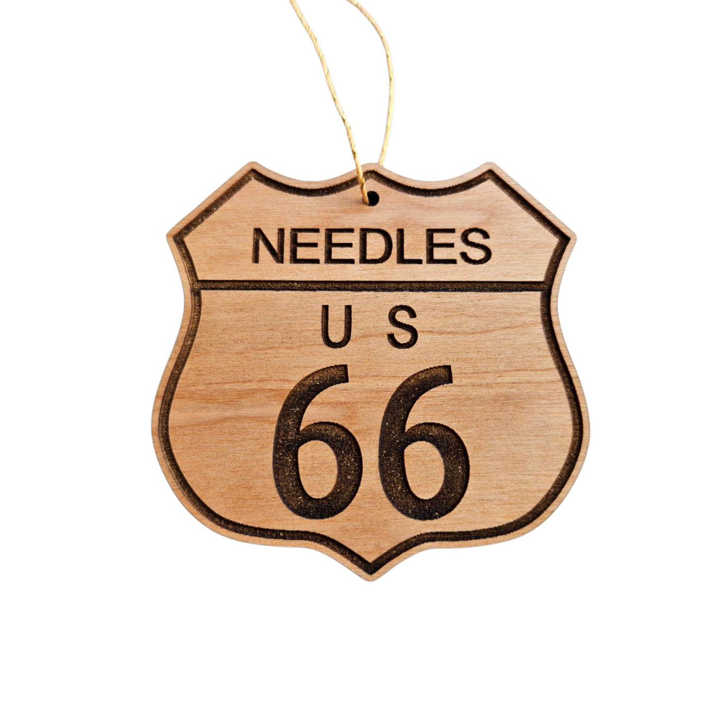 Needles CA Route 66 Ornament - Needles California US 66 - Christmas Road Sign Wood - 15512