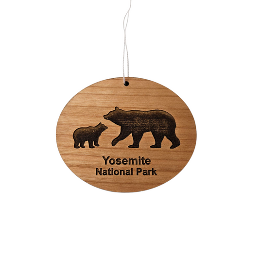Yosemite National Park Ornament With Mama Bear and Cub Handmade Wood Ornament California Souvenir CA Christmas Ornament - 15703