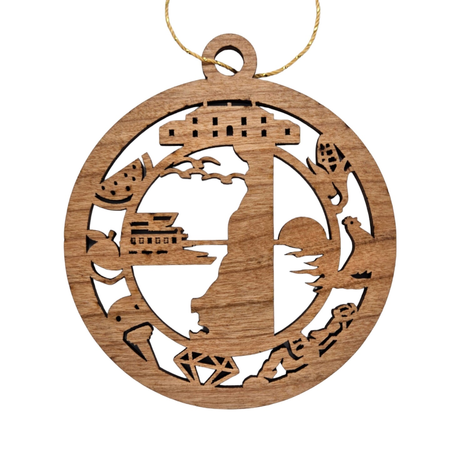 Delaware Wood Ornament - DE Souvenir - Handmade Wood Ornament Made in USA State Shape Brandywine Creek Diamond Corn Bombay Hook