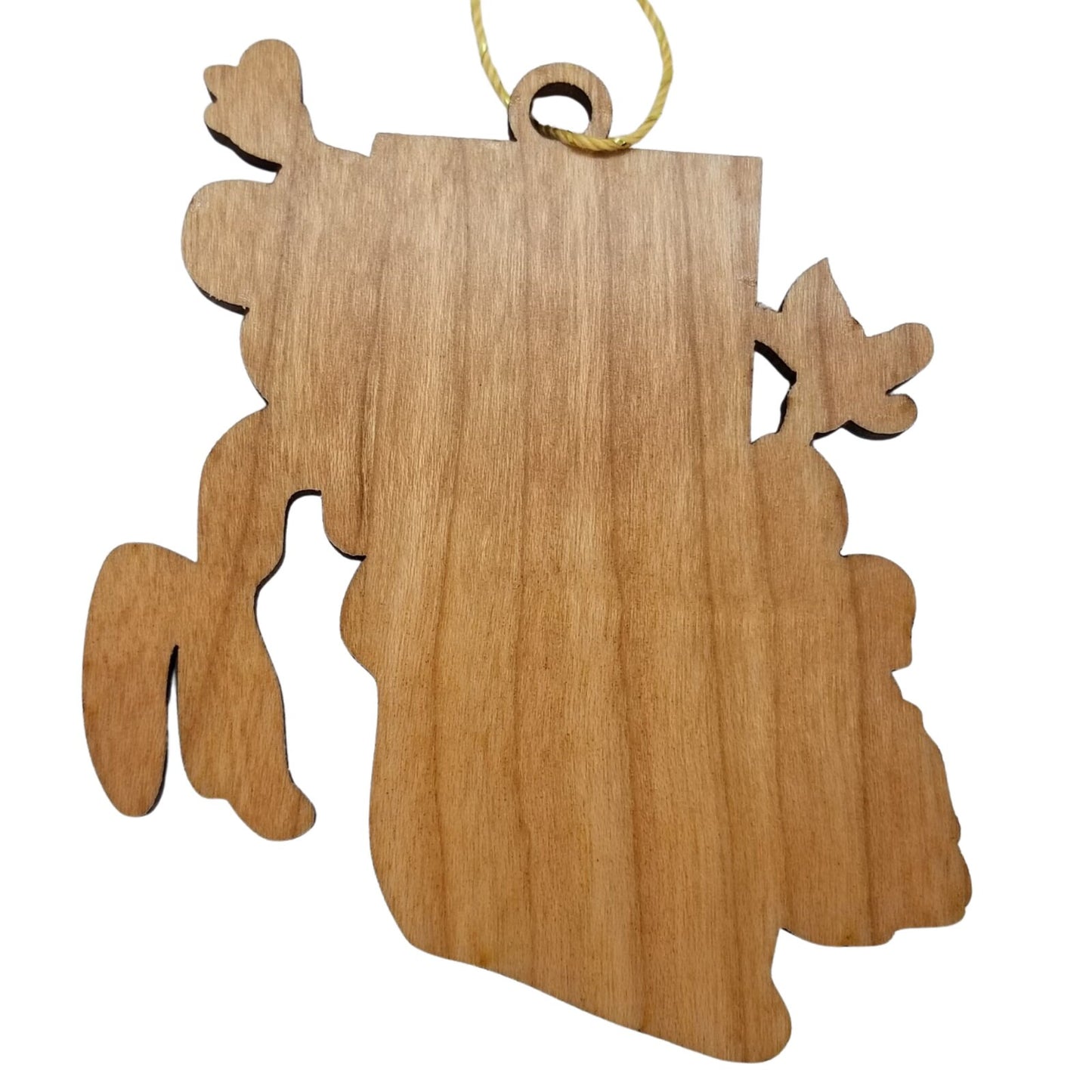 Rhode Island Wood Ornament - RI State Shape with State Flowers Common Blue Violets - Handmade Wood Ornament Made in USA Christmas Decor
