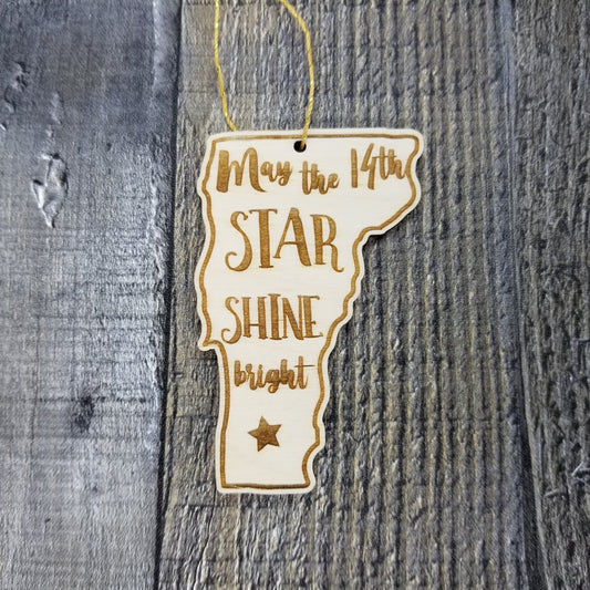 Vermont Wood Ornament - VT State Shape with State Motto - Handmade Wood Ornament Made in USA Christmas Decor