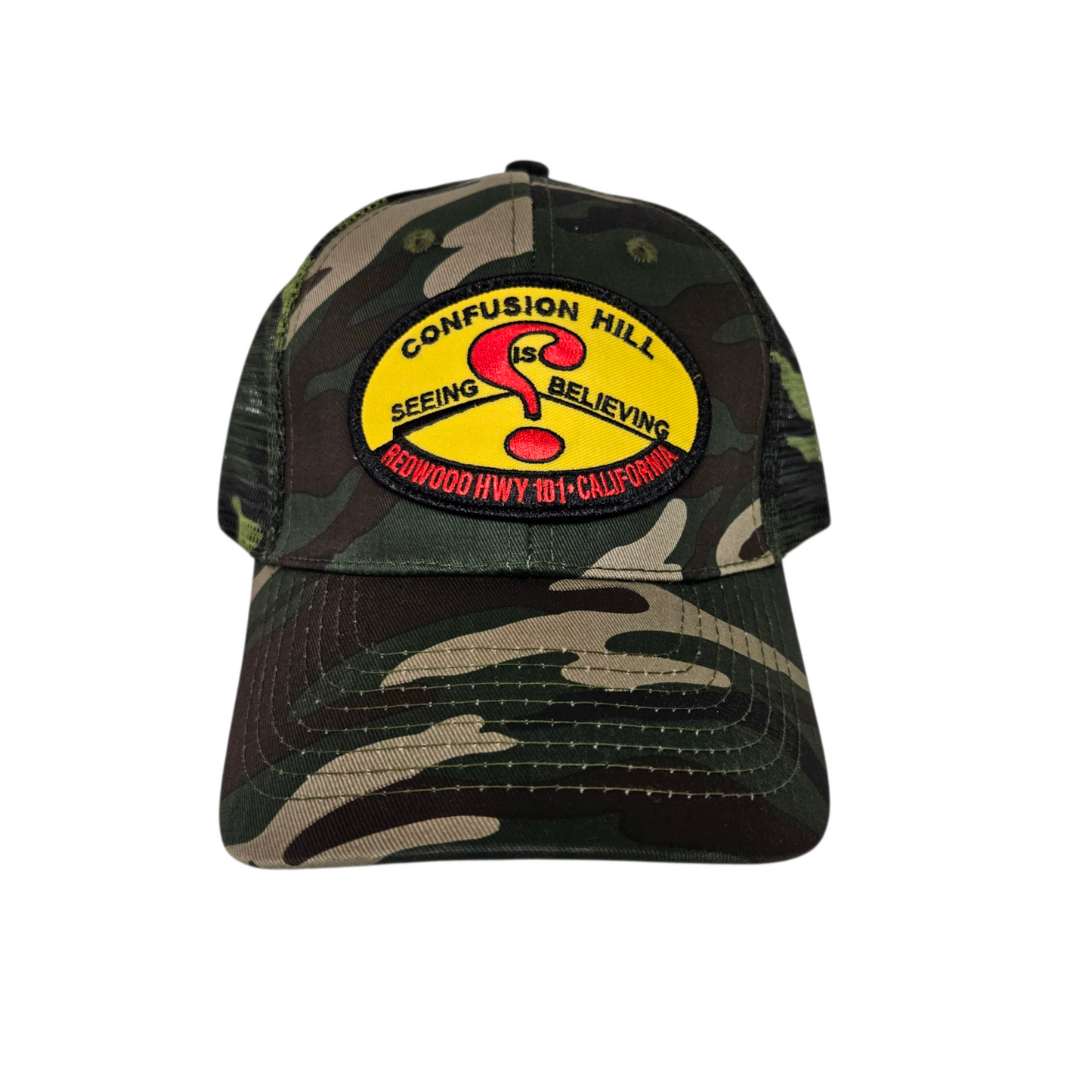 Confusion Hill Oval Patch Camo Trucker Mesh Hat or Cap - H1072