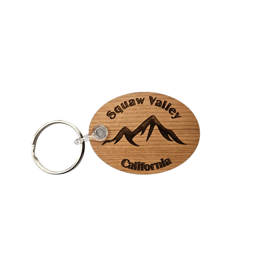 Squaw Valley CA Keychain Mountains Wood Keyring California Souvenir Key Tag Bag Palisades Tahoe - KC8077