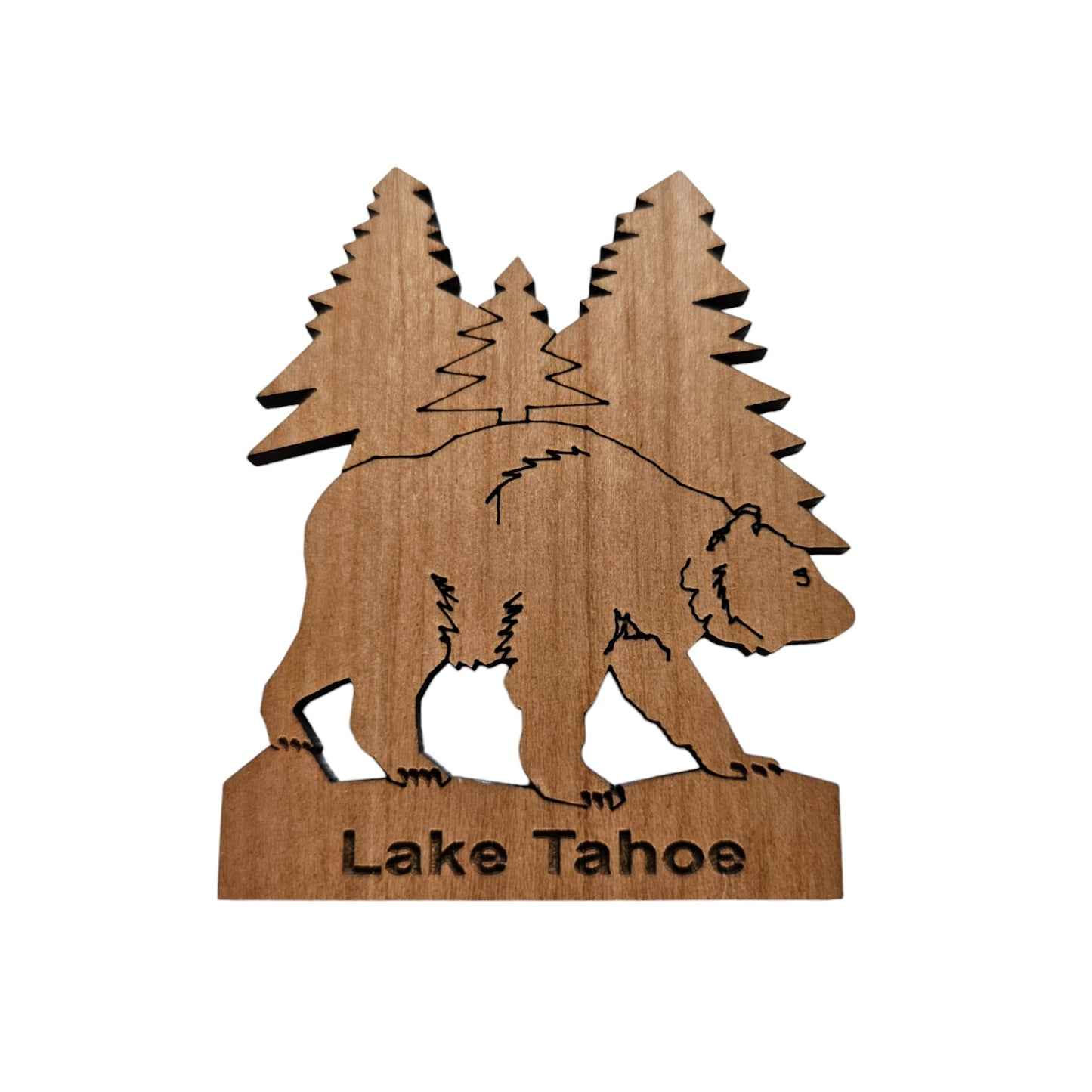 Lake Tahoe Bear Tree Wood Magnet Souvenir Handmade in USA - 4002Tahoe