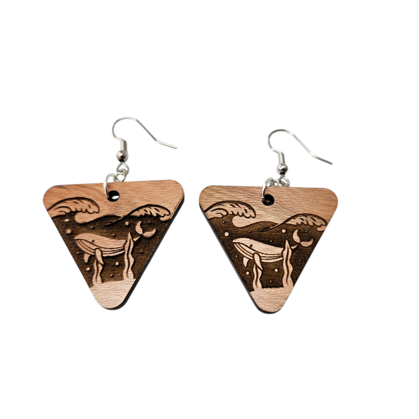 Whale Earrings - Wood Earrings - Ocean Dangle Earrings - Souvenir Keepsake