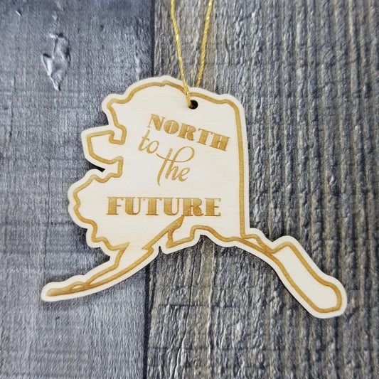 Alaska Wood Ornament - AK State Shape with State Motto - Handmade Wood Ornament Made in USA Christmas Decor