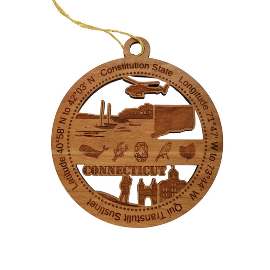 Connecticut Wood Ornament - CT Souvenir - Handmade Wood Ornament Made in USA State Shape Whale Lobster Helicopter Robin