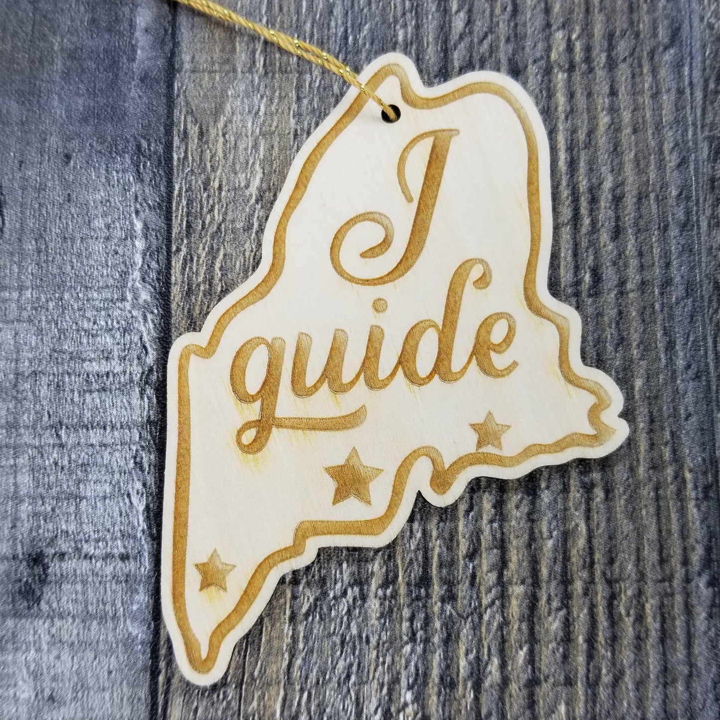 Maine Wood Ornament - ME State Shape with State Motto - Handmade Wood Ornament Made in USA Christmas Decor