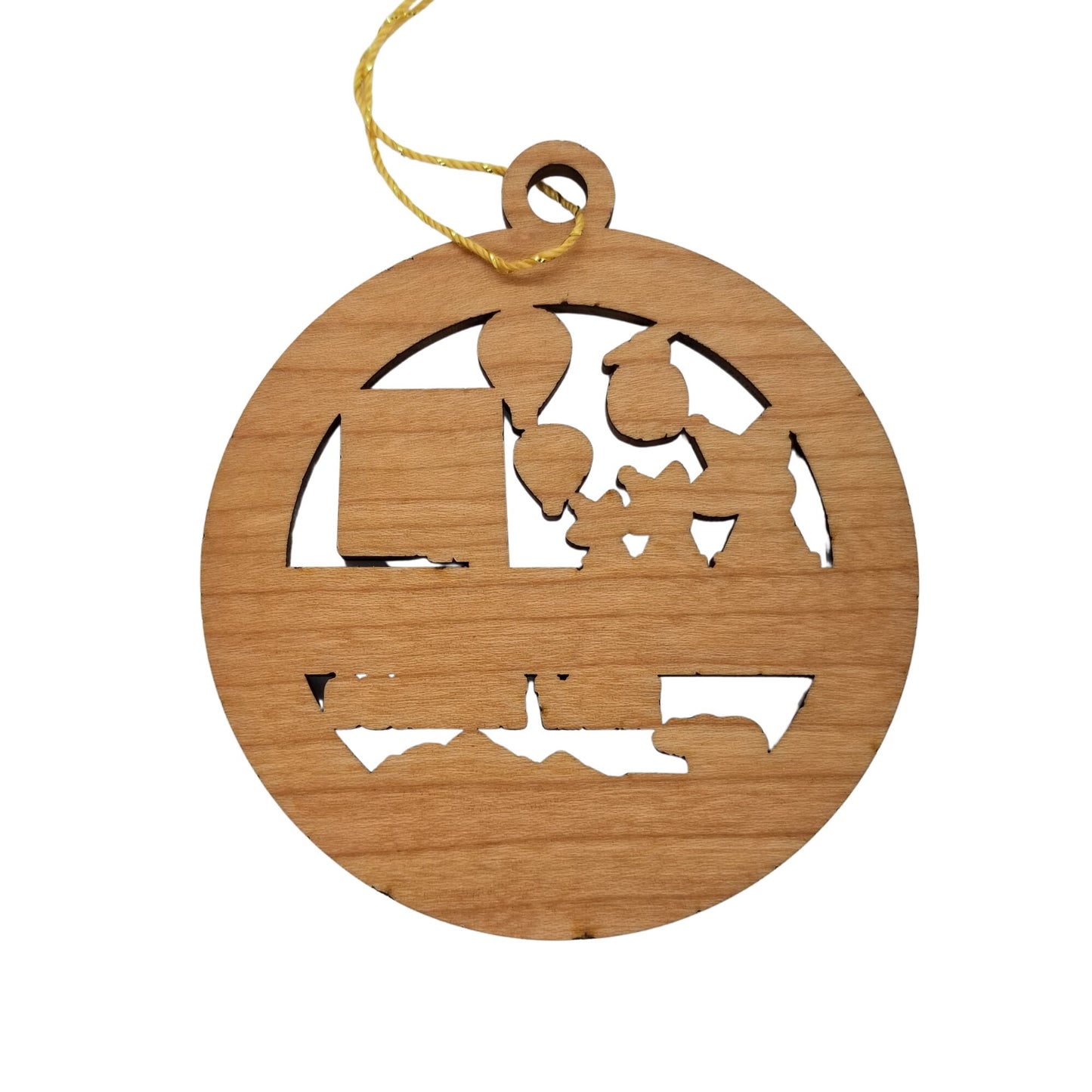 New Mexico Wood Ornament - NM Souvenir - Handmade in USA State Shape Hot Air Balloons Sky Tram Satellites Roadrunner - 15595