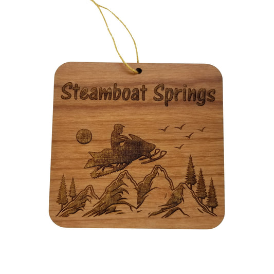 Steamboat Springs Colorado Snowmobile Mountains Ornament Wood Souvenir - 15573