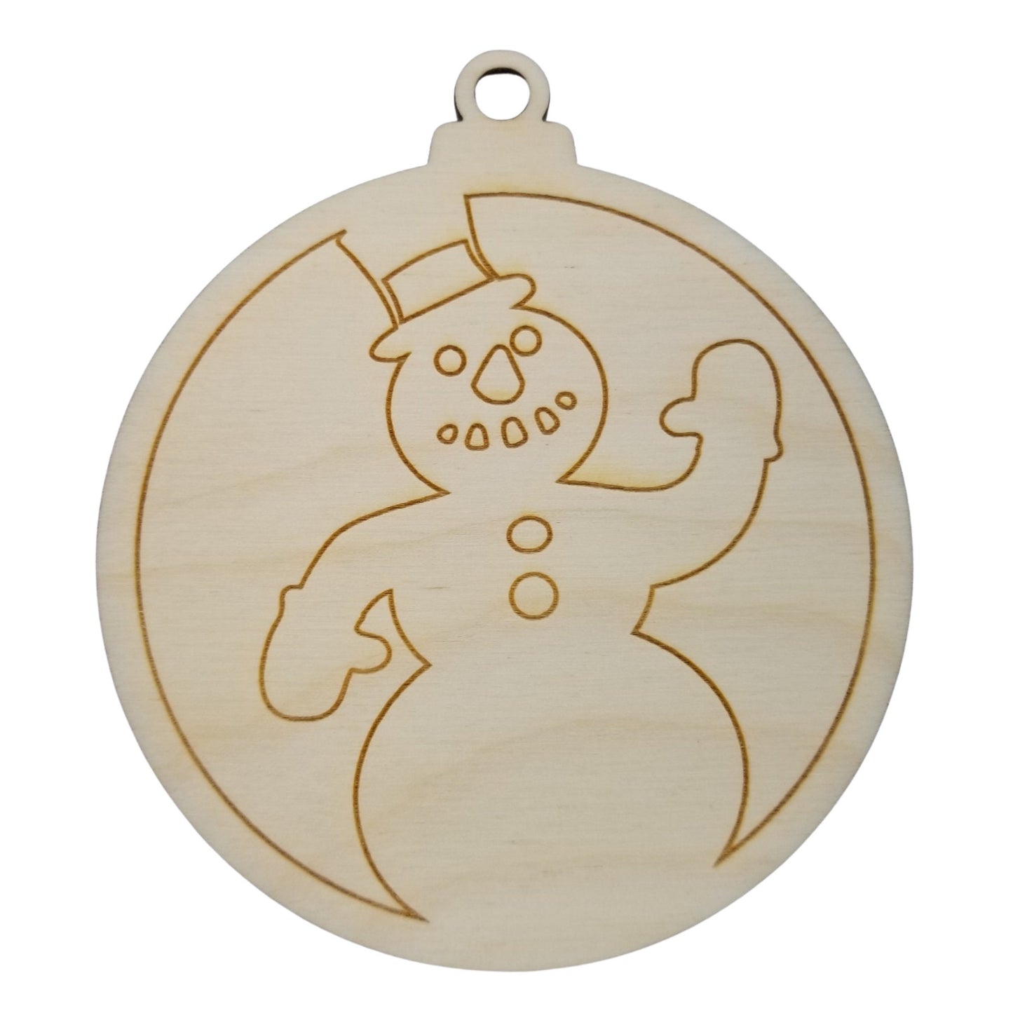 Color Your Own Ornament - Wood Art ONLY - Globe Engraved Snowman Waving Ornament DIY - Coloring Project - Craft Supply - Kids Craft Project