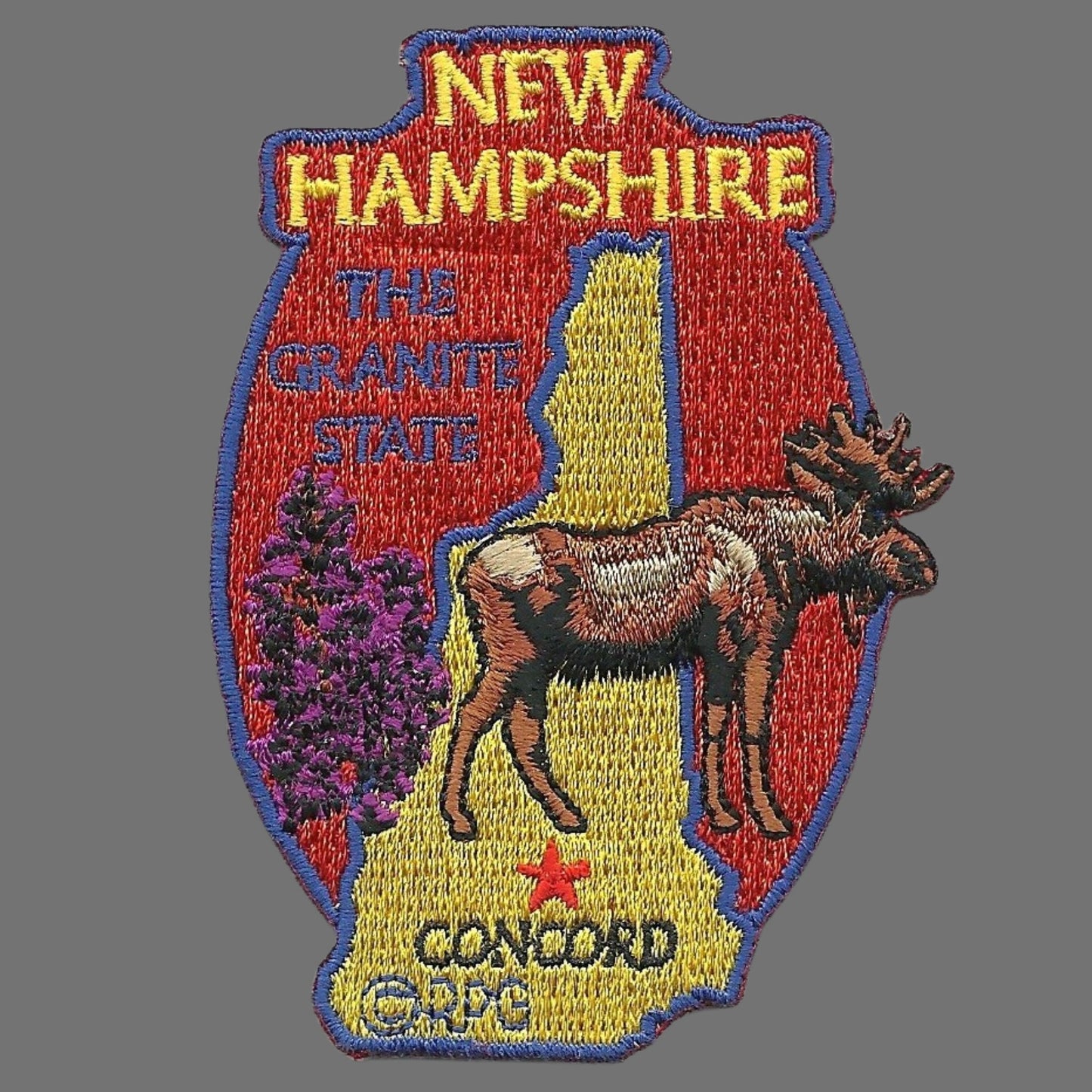 New Hampshire State Travel Patch NH Souvenir Embellishment or Applique 3" The Granite State Concord Moose Purple Lilacs Iron On