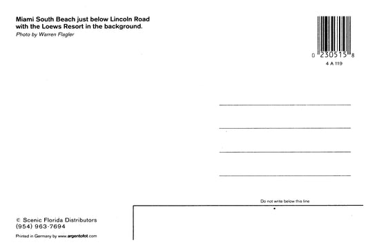 Vintage Florida Postcard 4x6 Miami South Beach FL 1980s Loews Resort Waverunners Umbrellas Warren Flagler Scenic Florida Distributors