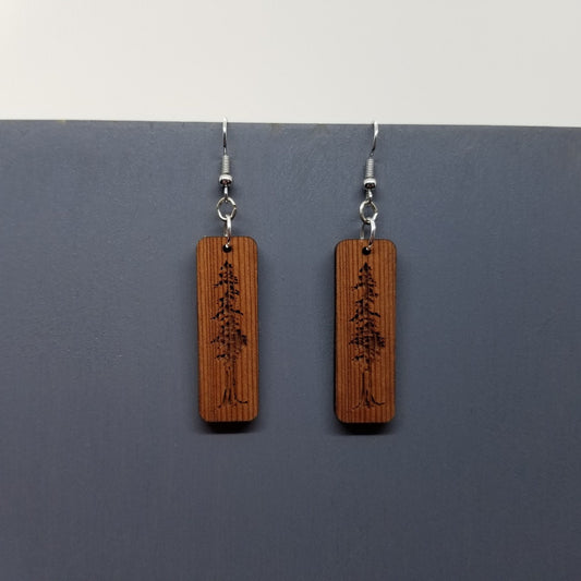 Wood Earrings - Engraved Tree Rectangle Wood Earrings - Dangle Earrings - CA Souvenir - D22