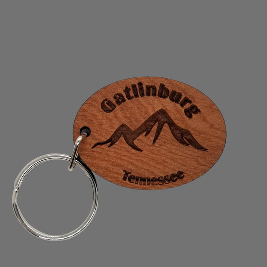 Gatlinburg Keychain Tennessee Handmade Wood Keyring Souvenir TN Smoky Mountains Smokies Tag Key Ring - KC8026