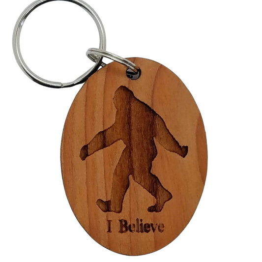 Bigfoot I Believe Wood Keychain Sasquatch - Bigfoot Believer Gift - 4081