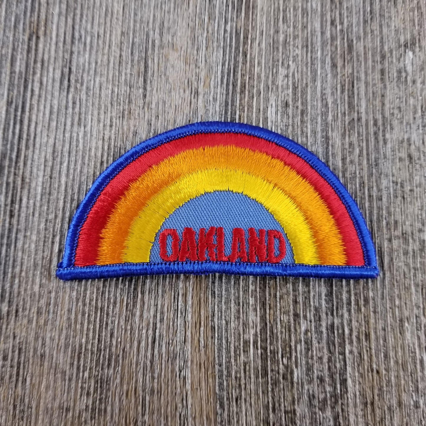 Vintage Oakland SEW On Patch - Rainbow Blue Border California - 10116b