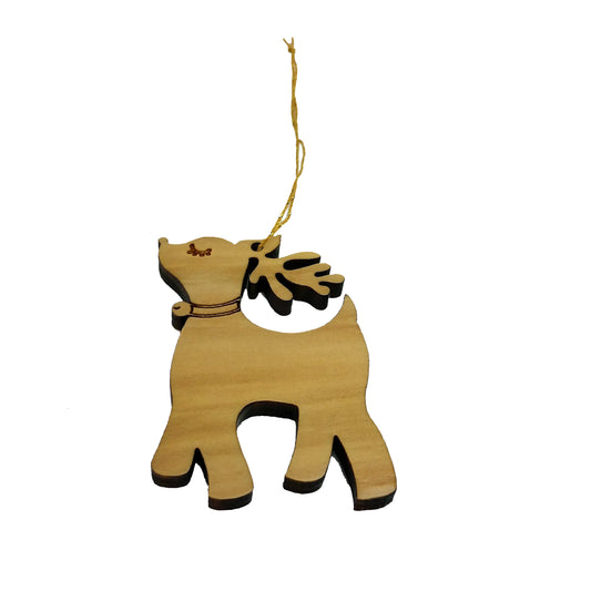 Wood Christmas Ornament Reindeer with Bell California Redwoods Laser Cut Handmade Wood Ornament Made in USA White Wood Christmas Home Decor