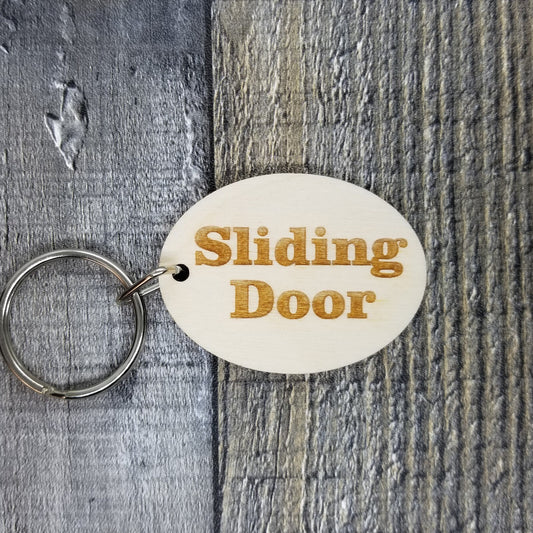 Sliding Door Wood Keychain Key Ring Keychain Gift - Key Chain Key Tag Key Ring Key Fob - Sliding Door Text Key Marker