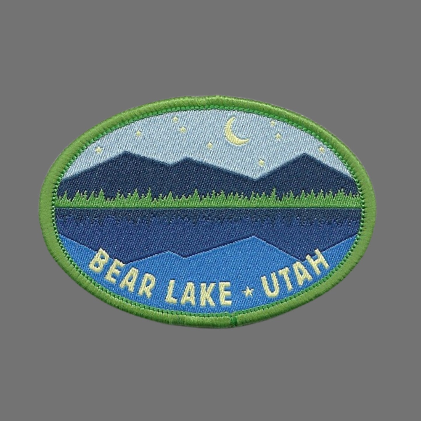 Utah Patch – UT Bear Lake Travel Patch – Souvenir Patch – Embellishment Applique – 2.75" Iron On Mountain Trees Lake Night Scene Oval