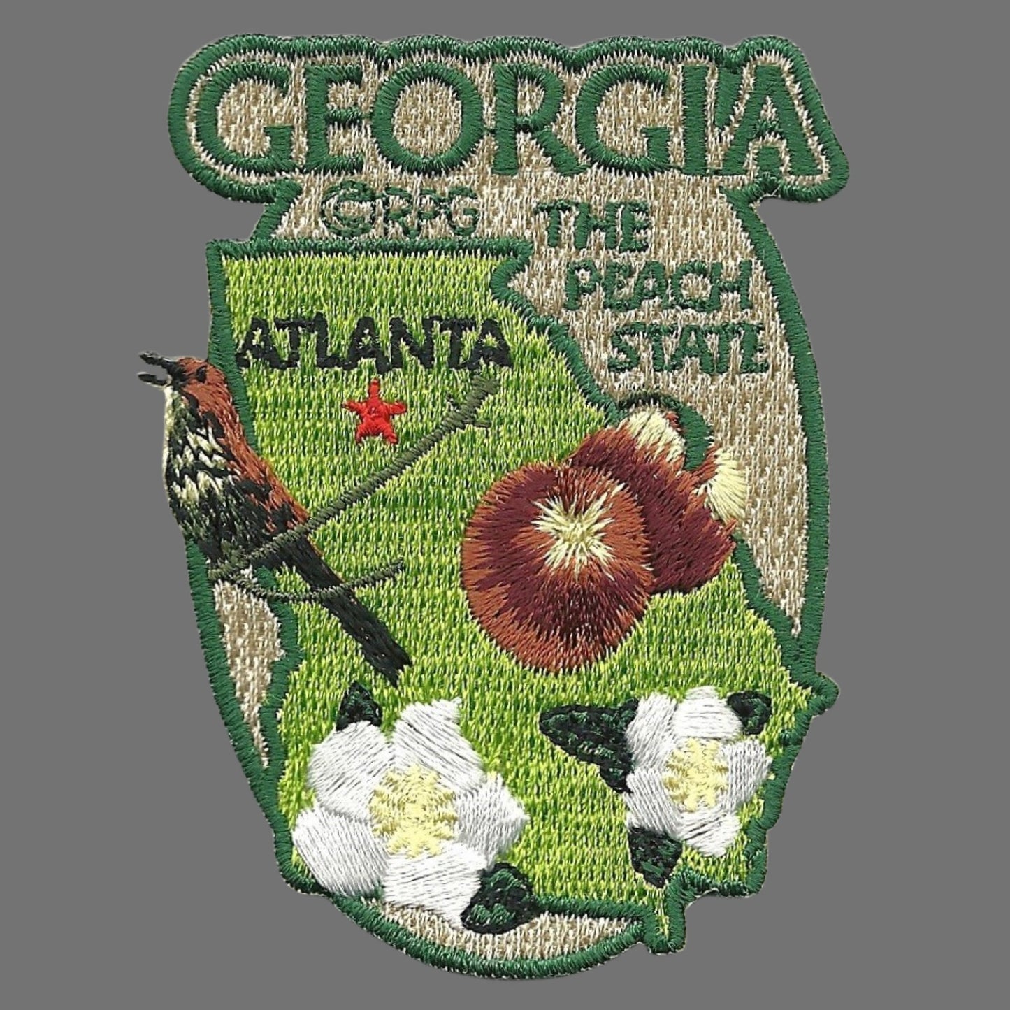 Georgia Patch – State Travel Patch GA Souvenir Embellishment or Applique 3" The Peach State Atlanta Capital Peaches Magnolias State Bird