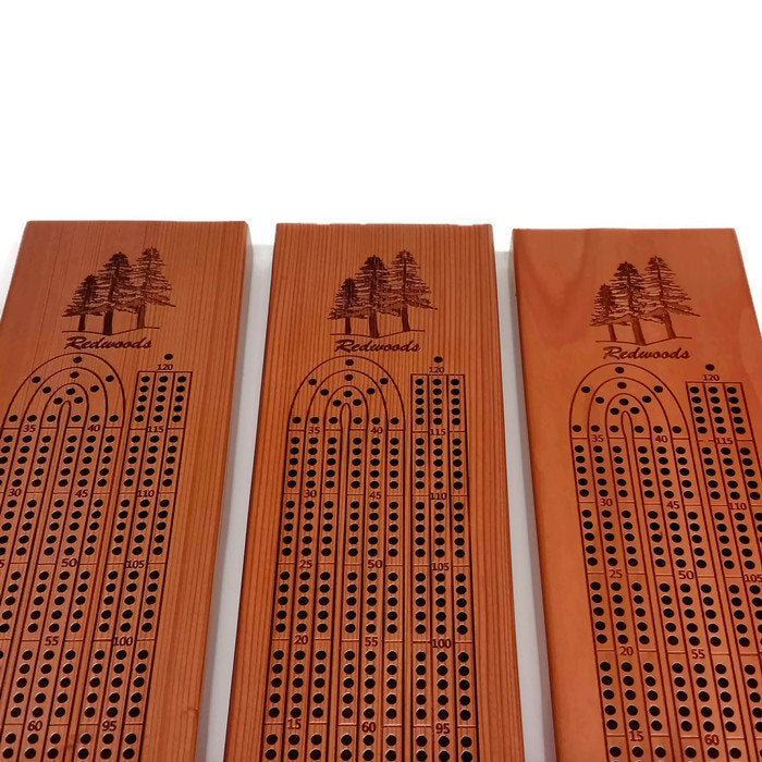 Redwood Wood Cribbage Board Handmade Laser Engraved 3 Player - 3147 ASST