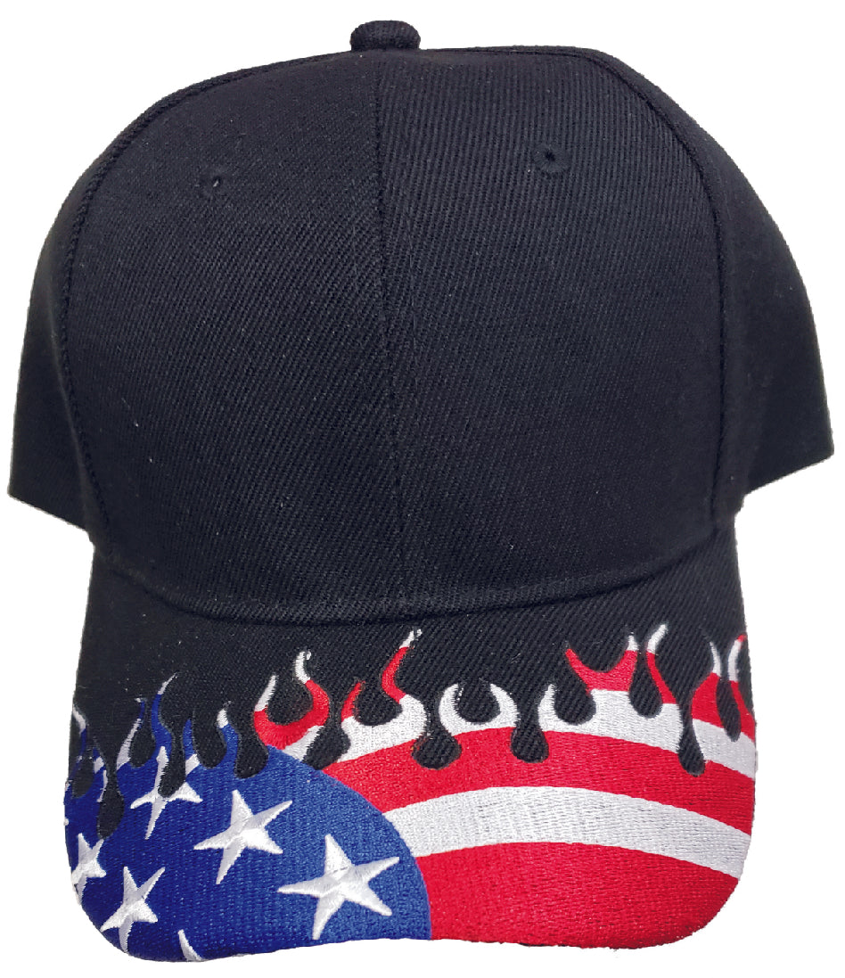 USA Flame Fire on Black Hat or Cap 0112-USA
