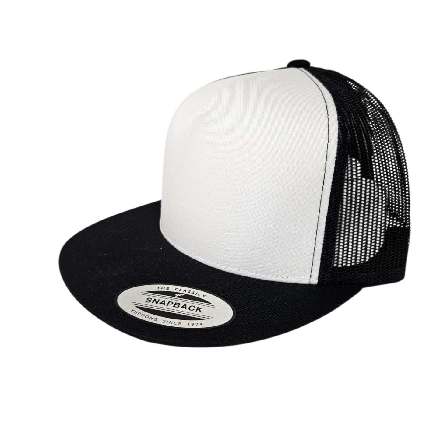 Black with White Front Trucker Mesh Cap or Hat with FLAT Bill or Visor - 0141-01/39
