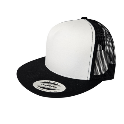 Black with White Front Trucker Mesh Cap or Hat with FLAT Bill or Visor - 0141-01/39