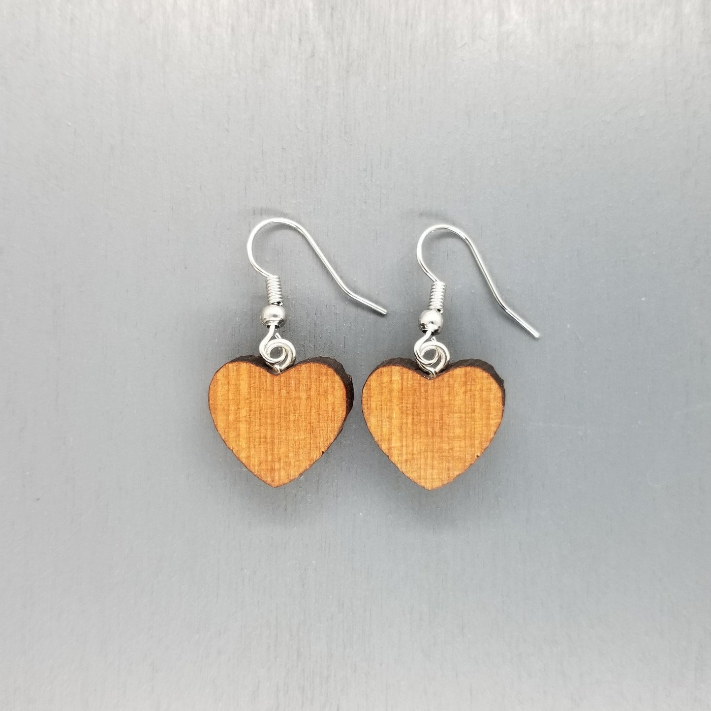 Redwood Earrings - Medium Heart Wood Earrings - California Redwood Dangle Earrings - CA Souvenir - D20