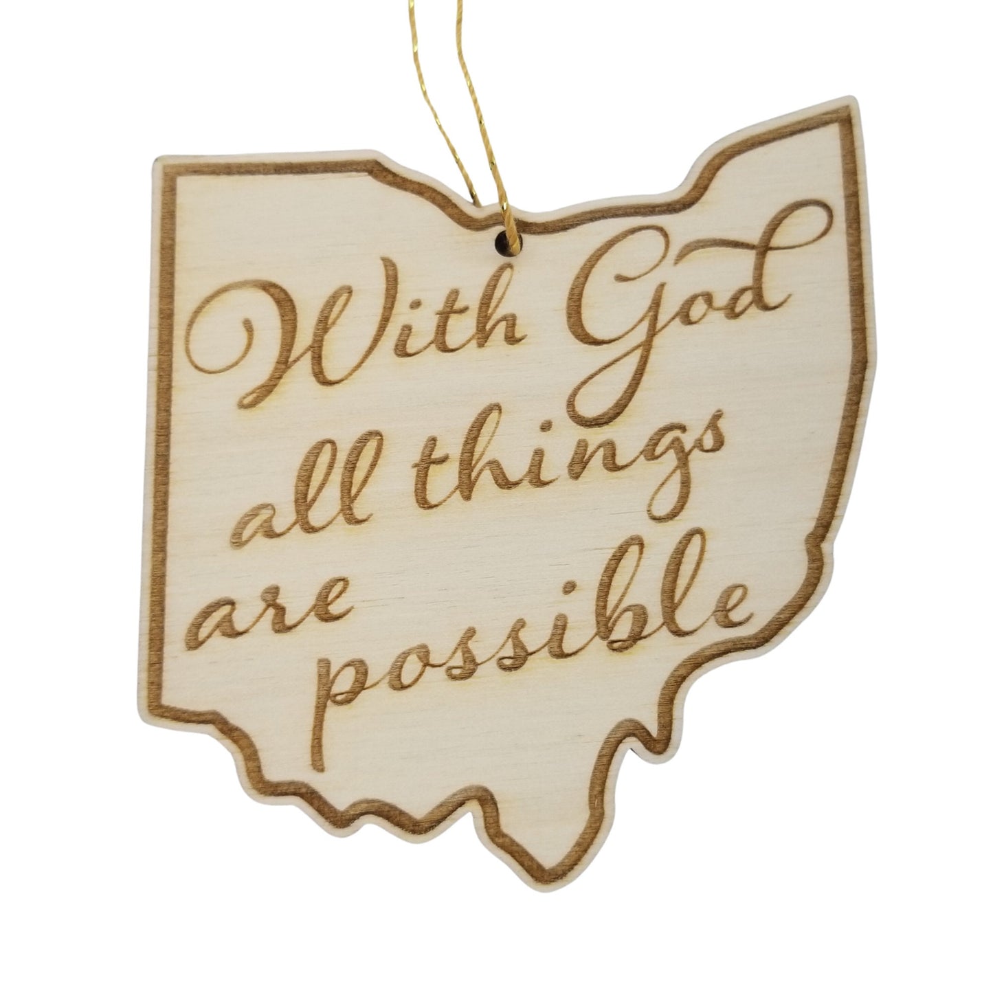 Wholesale Ohio Wood Ornament -  OH State Shape with State Motto - Handmade Wood