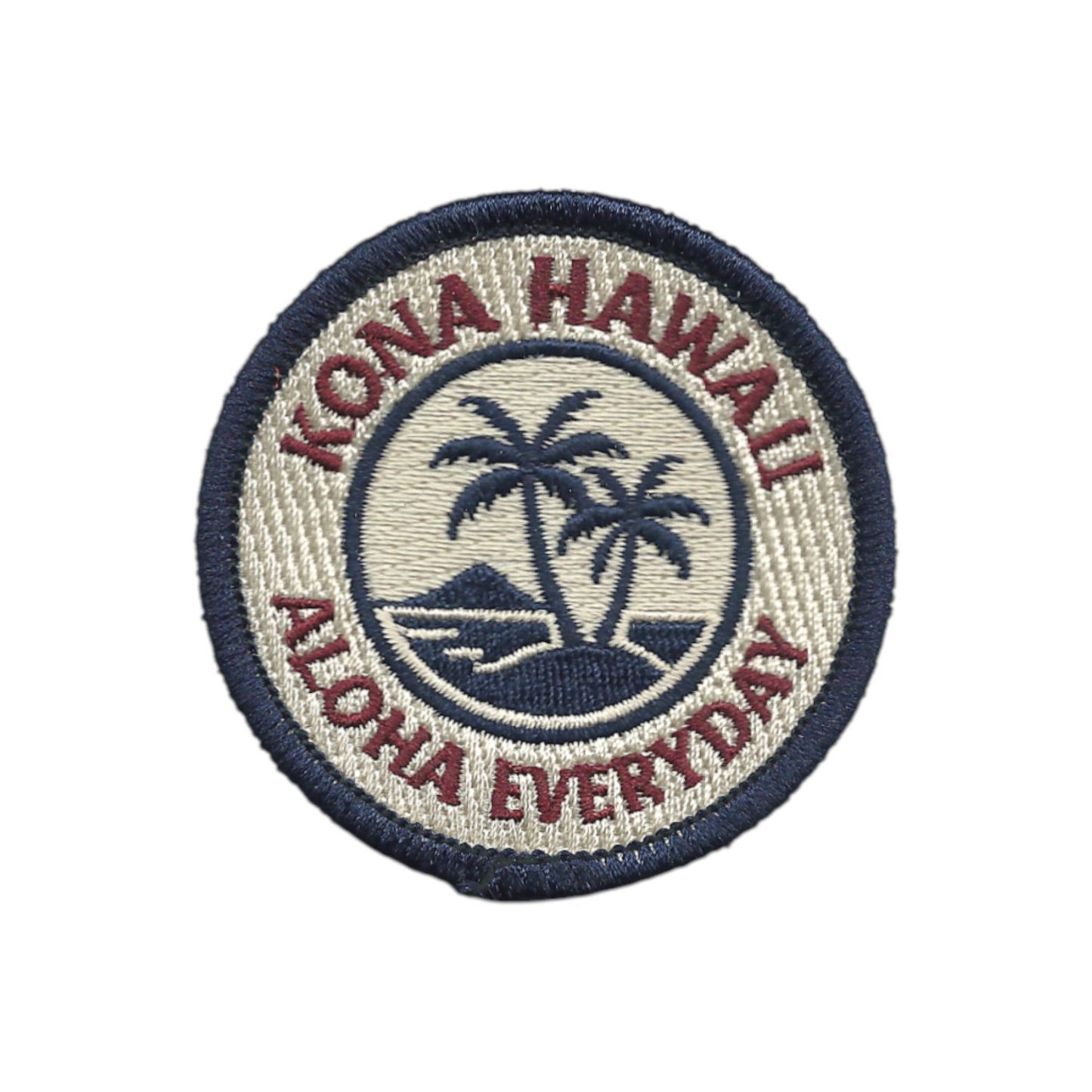 Kona Hawaii Palm Trees Souvenir Embroidered Iron On Patch Circle Blue Border - 10619