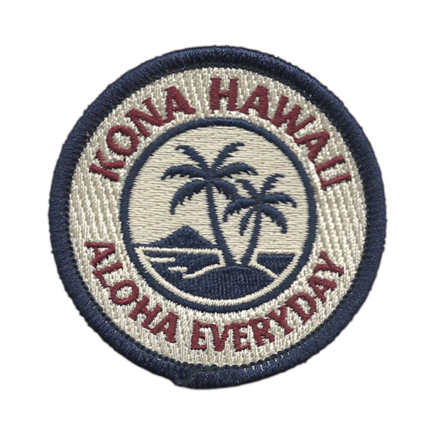 Kona Hawaii Palm Trees Souvenir Embroidered Iron On Patch Circle Blue Border - 10619
