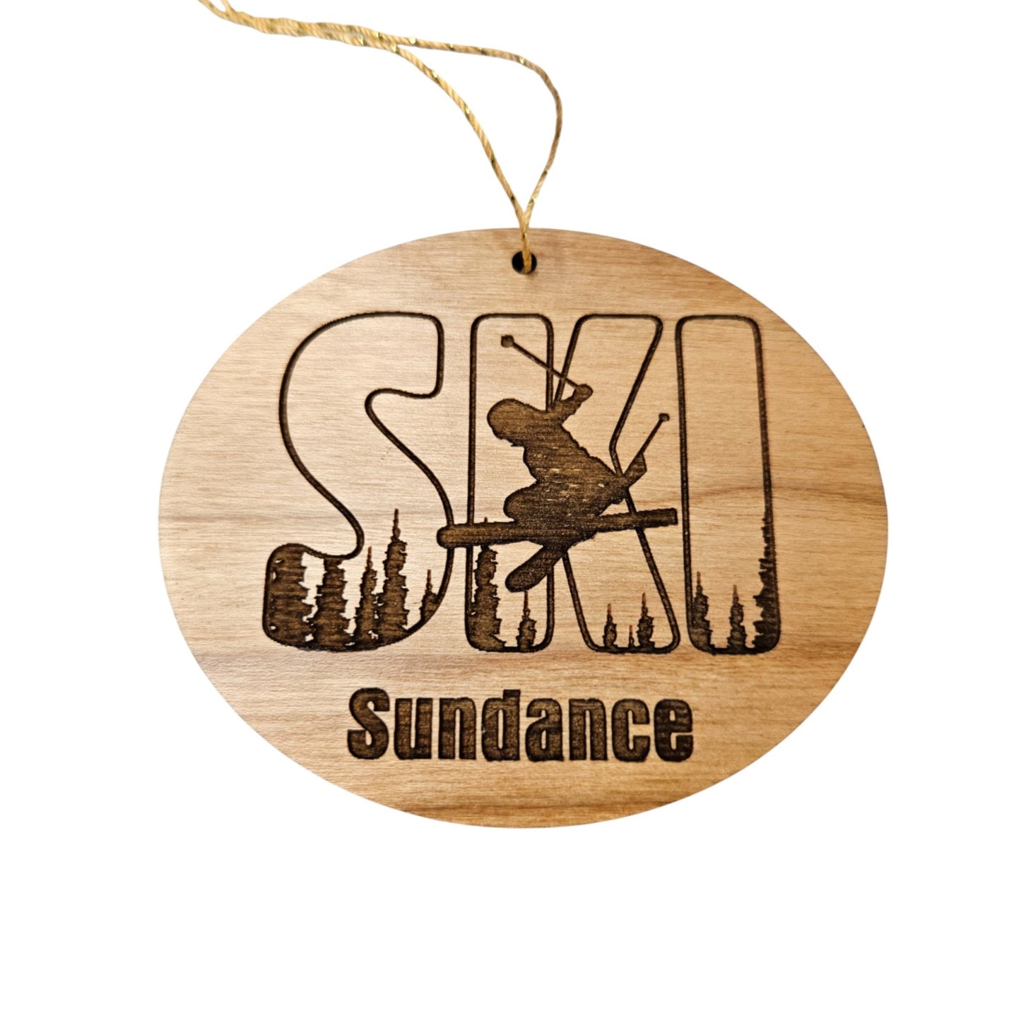 Sundance Utah Ski Ornament - Handmade Wood Souvenir - 15350