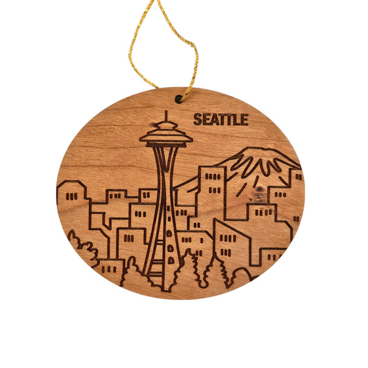 Seattle Washington Skyline Wood Ornament -  WA Souvenir  - Handmade in USA - 15775