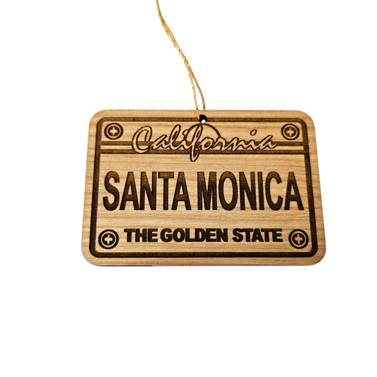 Santa Monica California License Plate Christmas Ornament Handmade Wood Ornament Made in USA Souvenir CA