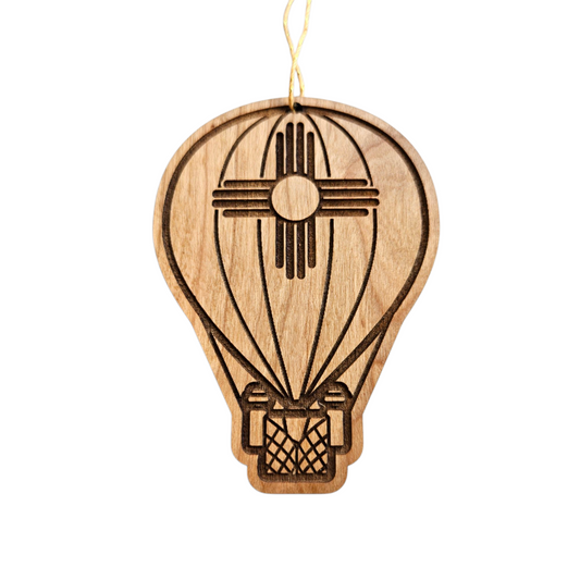 New Mexico Wood Ornament -  NM Hot Air Balloon with Zia - Handmade in USA - 15796