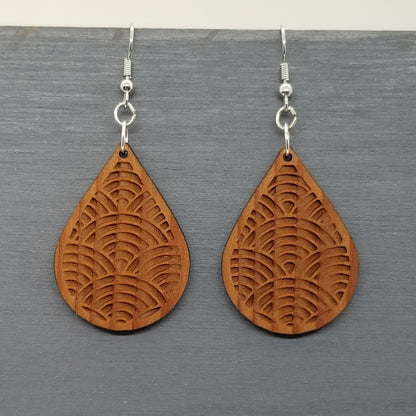 Wholesale Wood Earrings - Engraved Teardrop Wood Earrings - Dangle Earrings - Souvenir Keepsake