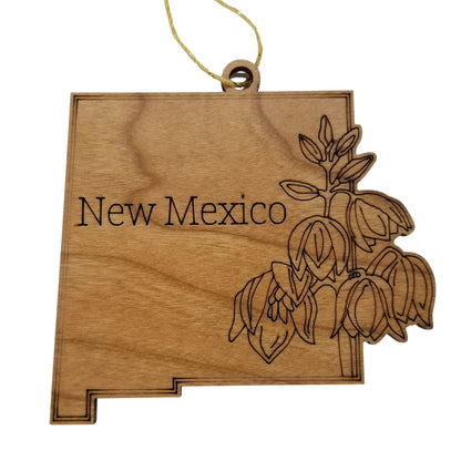 Wholesale New Mexico Wood Ornament -  NM State Shape with State Flowers Yucca Flower - Handmade Wood Souvenir