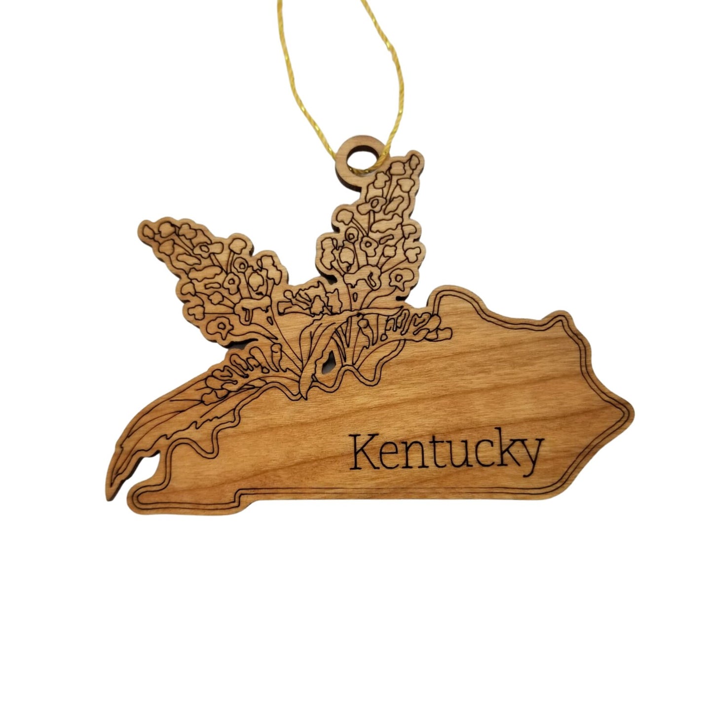 Wholesale Kentucky Wood Ornament -  KY State Shape with State Flowers Goldenrod - Handmade Wood Souvenir