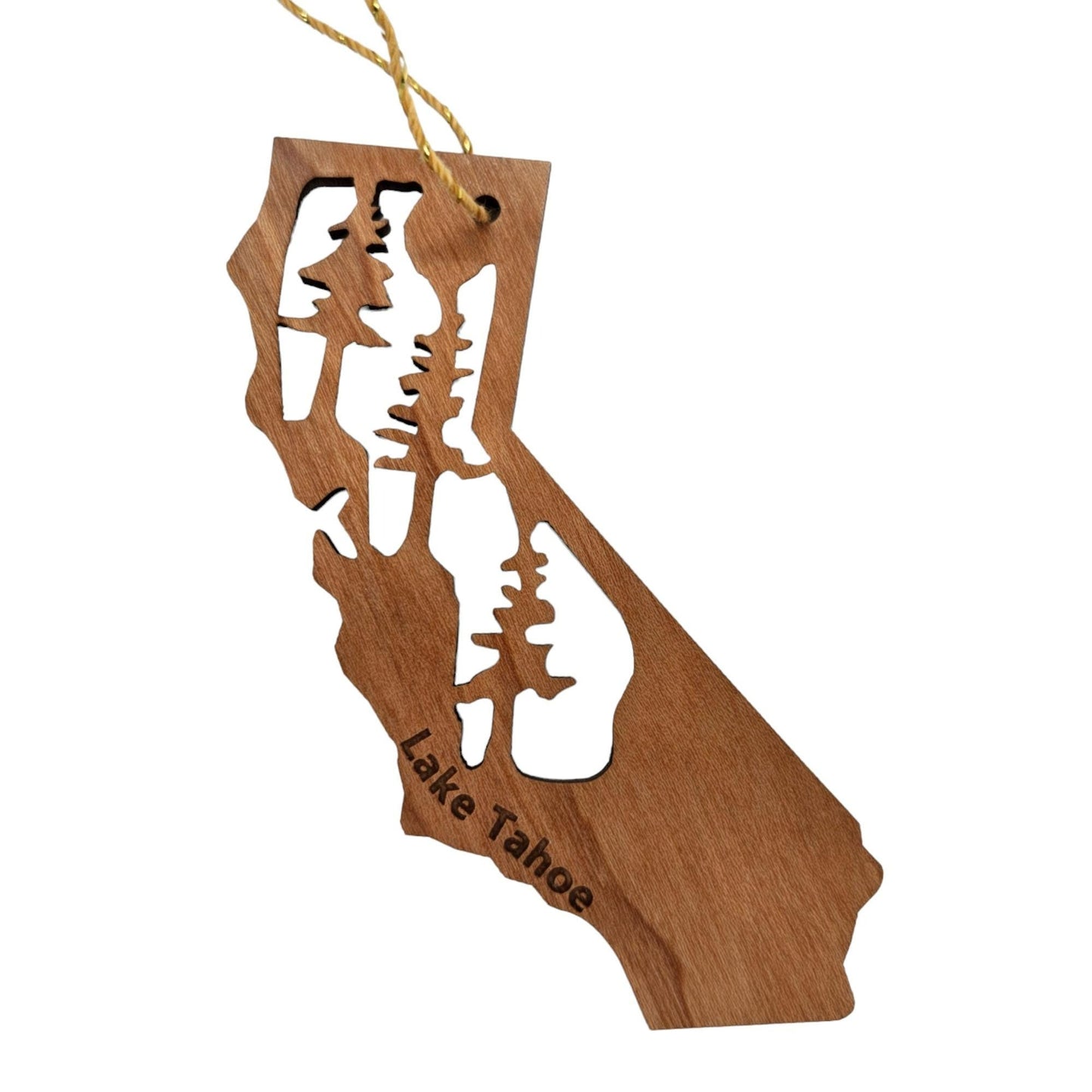 Lake Tahoe Ornament California Shape with Trees Handmade Wood Ornament Souvenir Christmas