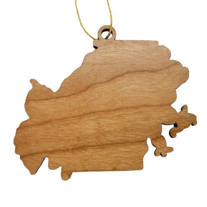 Wholesale Georgia Wood Ornament -  GA State Shape with State Flowers Cherokee Rose - Handmade Wood Souvenir