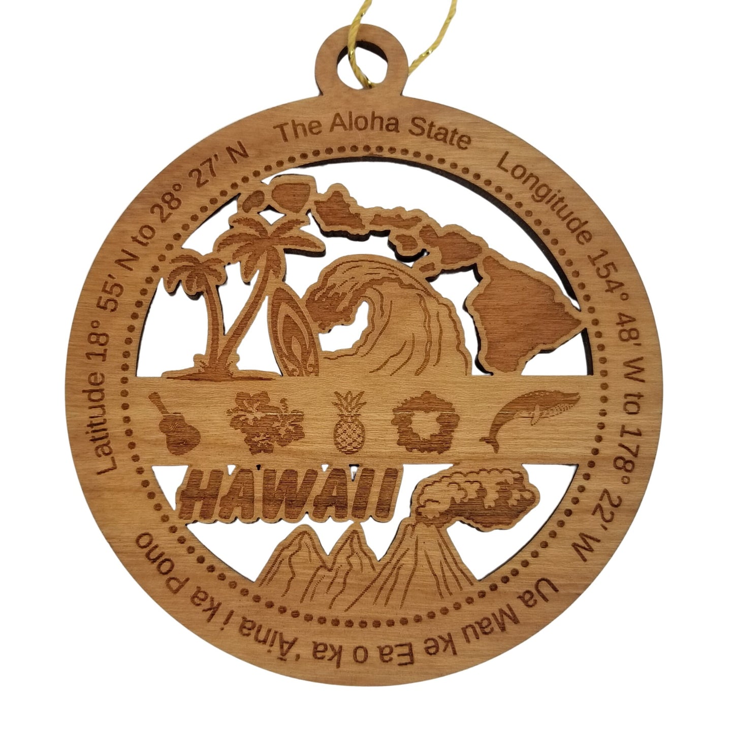 Wholesale Hawaii Wood Ornament - HI  Souvenir - Handmade In The USA