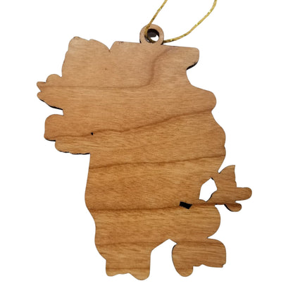 Wholesale Illinois Wood Ornament -  IL State Shape with State Flowers Common Blue Violets - Handmade Wood Souvenir