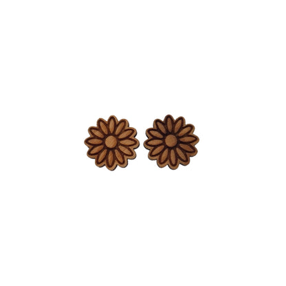 Wholesale Daisy Flower Earrings - Cherry Wood Earrings - Stud Earrings - Post Earrings - Daisies Floral Flowers