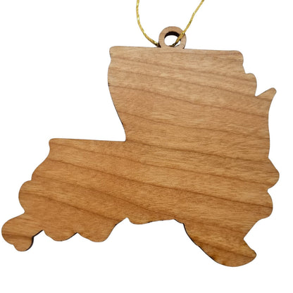 Wholesale Louisiana Wood Ornament -  LA State Shape with State Flowers Magnolia Blossoms - Handmade Wood Souvenir