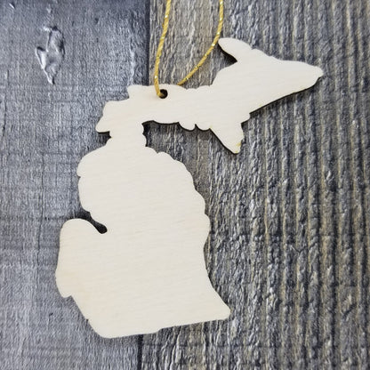 Wholesale Michigan Wood Ornament -  MI State Shape with State Motto Souvenir