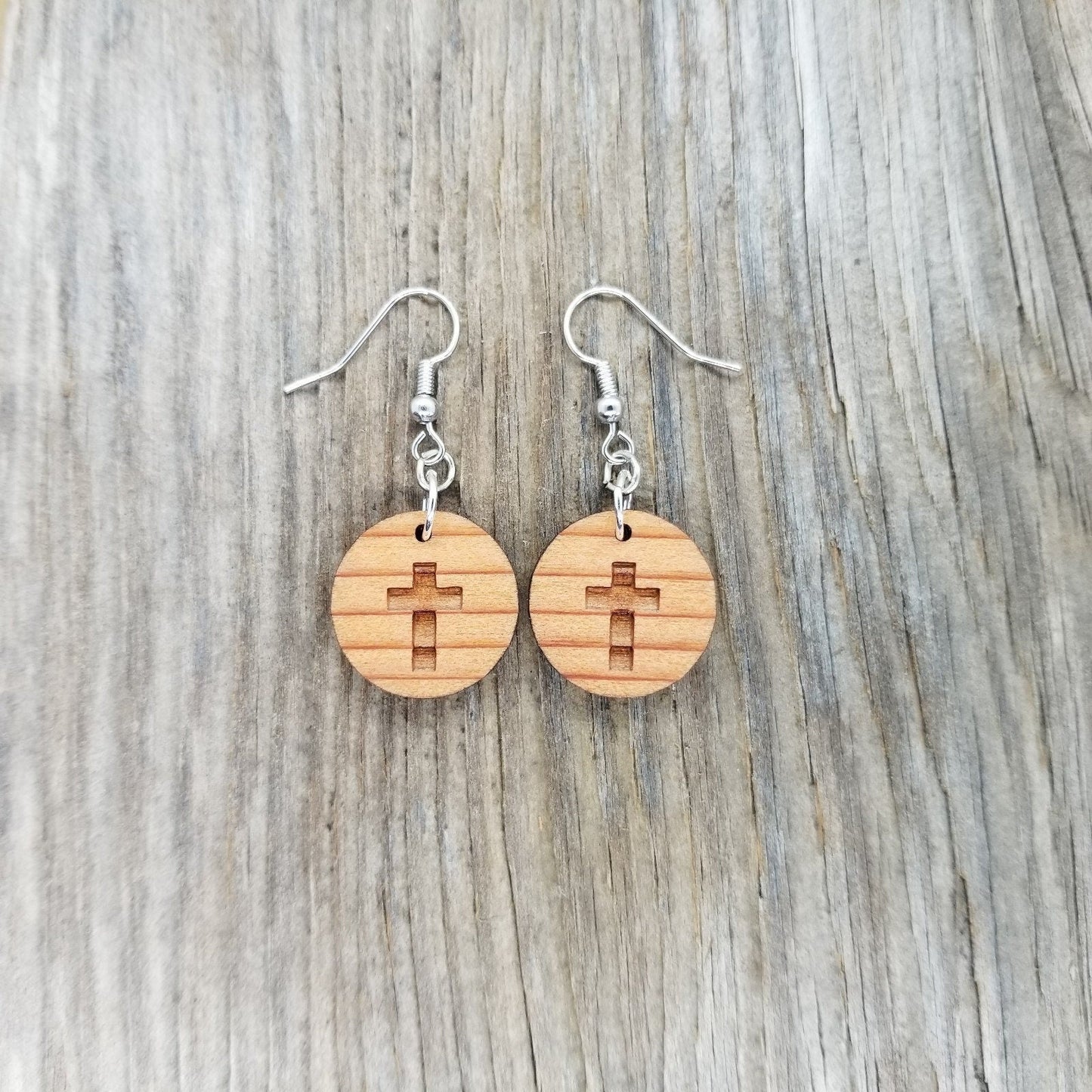 Wholesale Redwood Earrings - Cross Wood Earrings - California Redwood Dangle Earrings - CA Souvenir Keepsake